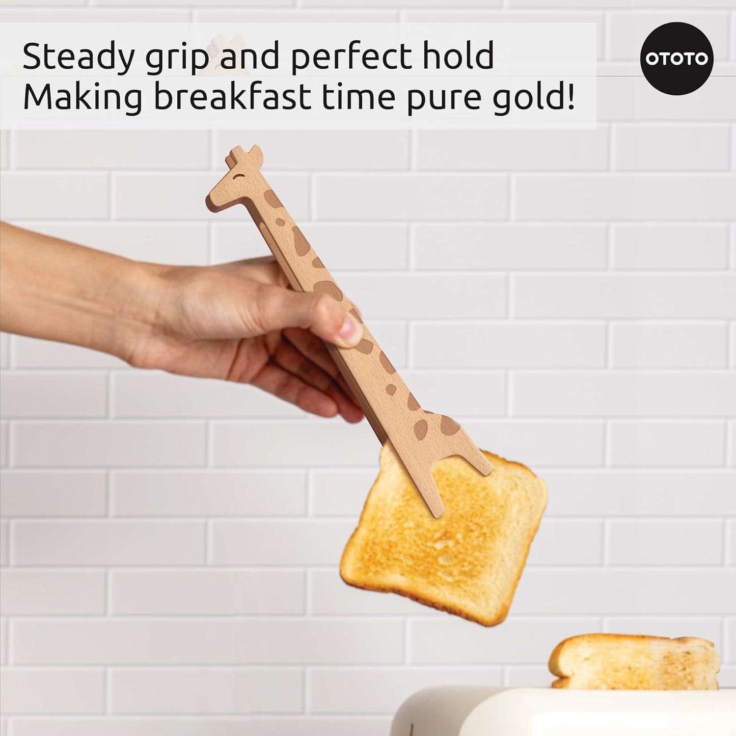 NEW OTOTO Jerry the Giraffe Toaster Tongs - Multipurpose Wooden Tongs for Cooking, Serving Food, Kitchen Gifts, Fun Gifts, Cute Kitchen Accessories, Fun Gadgets