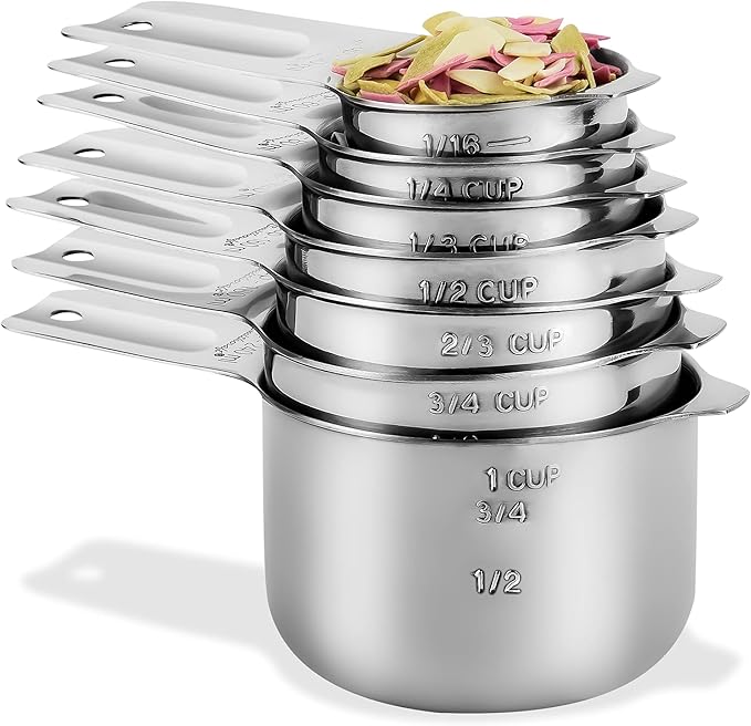 Smithcraft Measuring Cups Set, Stainless Steel Measuring Cup Set 7, 18/8 Stainless Steel Measuring Cups for Kitchen, Metal Meausing Cups for Baking, Dry Nesting Measuring Tools-3/4, 2/3 Measure Cup