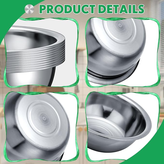 Pinkunn 20 Pcs Stainless Steel Mixing Bowls, Nesting Metal Salad Prep Bowls Bulk Reusable Baking Food Container Large Medium Small for Kitchen Hotel Restaurant Cooking, Silver (8.66 x 3 Inch)