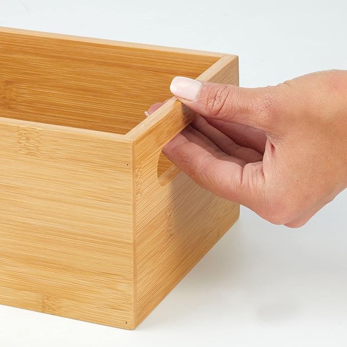 mDesign Bamboo Storage Bin Container, Drawer Organizer Crate Boxes with Handles for Kitchen Pantry Cabinet, Shelves, or Counter, Holds Snacks, Spices, Drinks, Echo Collection, Natural/Tan