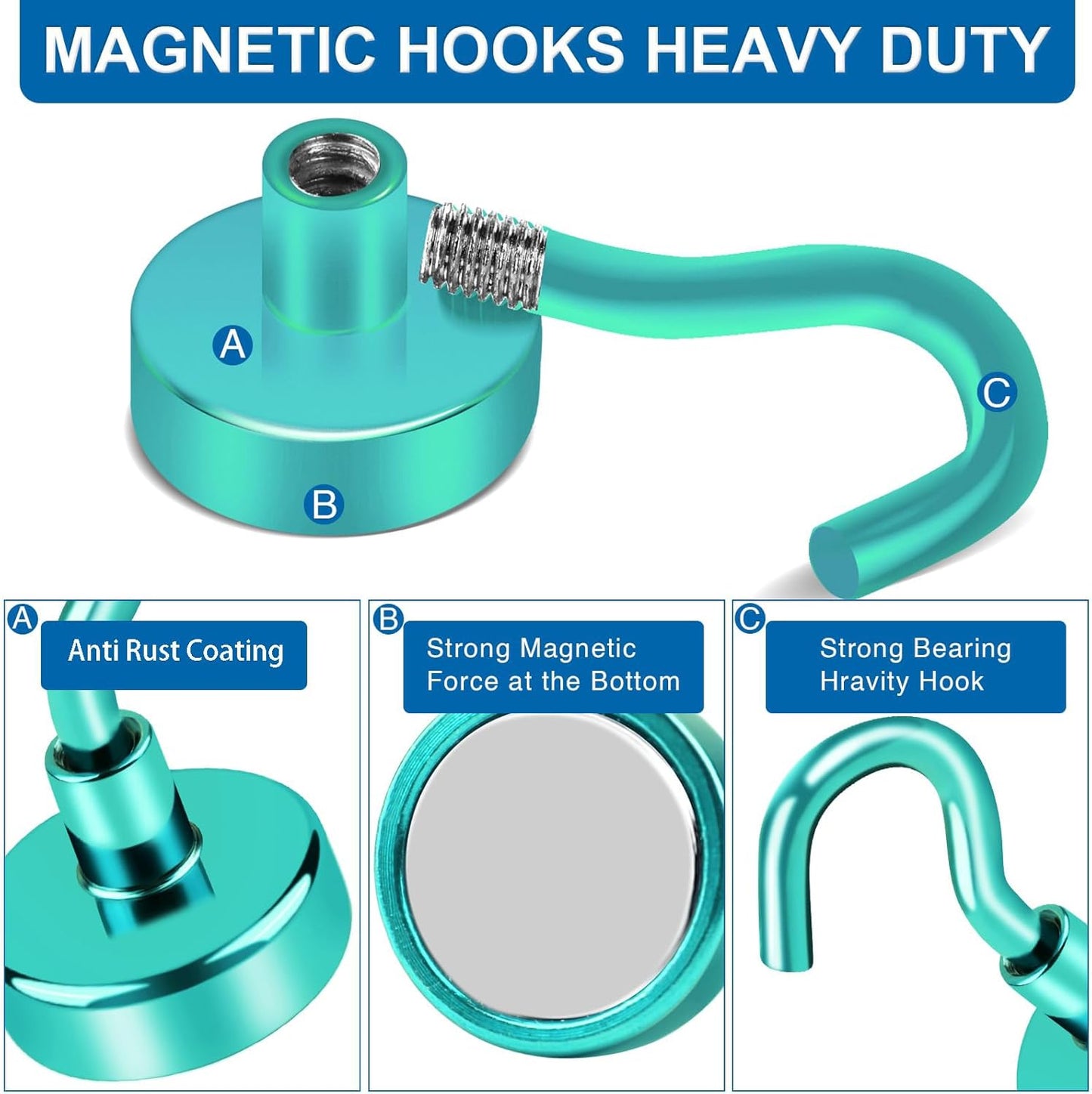 LOVIMAG Cruise Magnetic Hooks, 80Lb Magnet Hooks for Cruise Cabin, Green Magnetic Hooks for Hanging, Refrigerator, Ceiling, Strong Neodymium Magnets with Hooks for Kitchen, Locker, Key Holder-4 Pcs