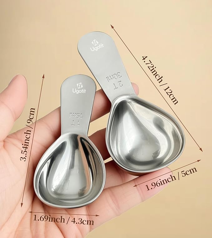 Ugotit Coffee Scoop for Ground Coffee, 2 Tablespoon 304 Stainless Steel Coffee Measuring Scoop Heavy-Duty, Short Handle for Canisters, Espresso & Baking