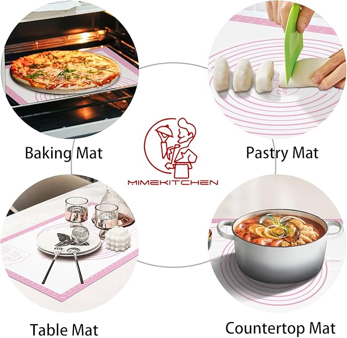 Silicone Pastry Mat for Dough Rolling, Extra Large Silicone Baking Mat with Measurements, Baking sheet for Cookies Fondant Pie Crust, Pink 28X20 INCH