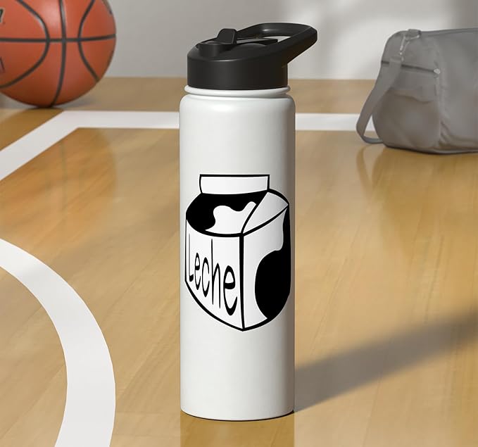 Leche Spanish Milk Carton Dairy Lover Stainless Steel Insulated Water Bottle