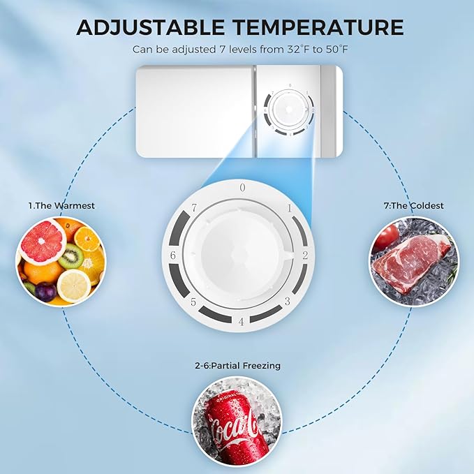 Antarctic Star Mini Fridge Compact Refrigerator with Freezer, Single Reversible Door, Dorm Fridge, Wire Shelf, Defrost Button, for Bedroom, Office, Garage, 1.7 Cu. Ft, White
