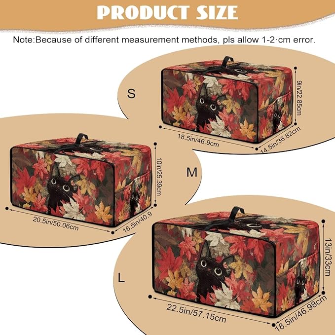 Air Fryer Toaster Oven Dust Cover Dust Protection Countertop Convection Oven Cover Stain-resistant Kitchen Appliance Protector, S, Black Cat Maple Leaf Fall Decor