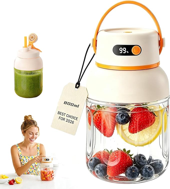 Portable Electric Juicer Cup with Zero Cord Hassle, 33oz Large Capacity Personal Blender with 18000RPM High Speed, USB-C Rechargeable Wireless Juicer Cup for Gym, Travel (800ML / 27OZ)