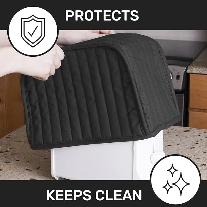 RITZ Premium Universal Two Slice Toaster Cover, 11.25" x 5.75" x 7", Polyester and Cotton Quilted, Fingerprint Protector, Super Soft Appliance & Dust Cover, Appliance NOT Included, Black