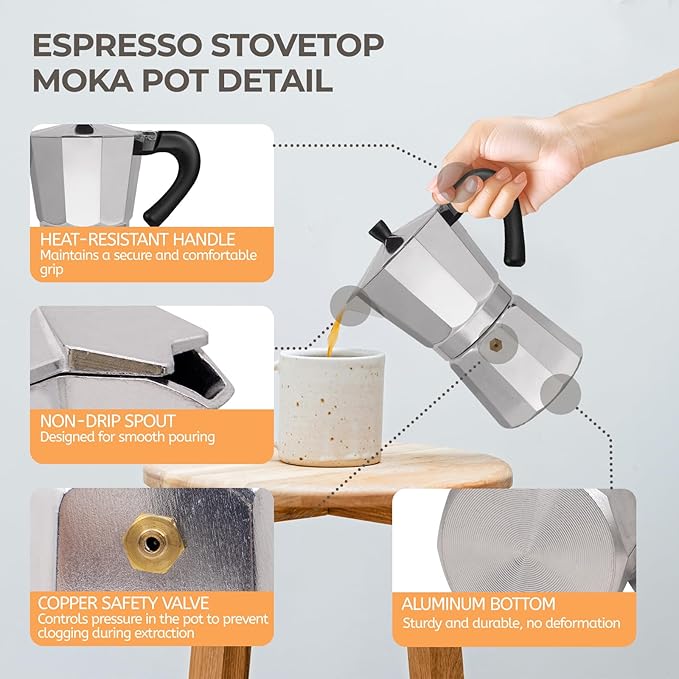 Aluminum 14 Cup 700ml Moka Pot Express Coffee Maker Stovetop Espresso Percolator Coffeemaker Italian Classic Style Brewing Greca Cafe Mocha Machine for Cafeteras Lover Camping Travel and Home Use 24oz