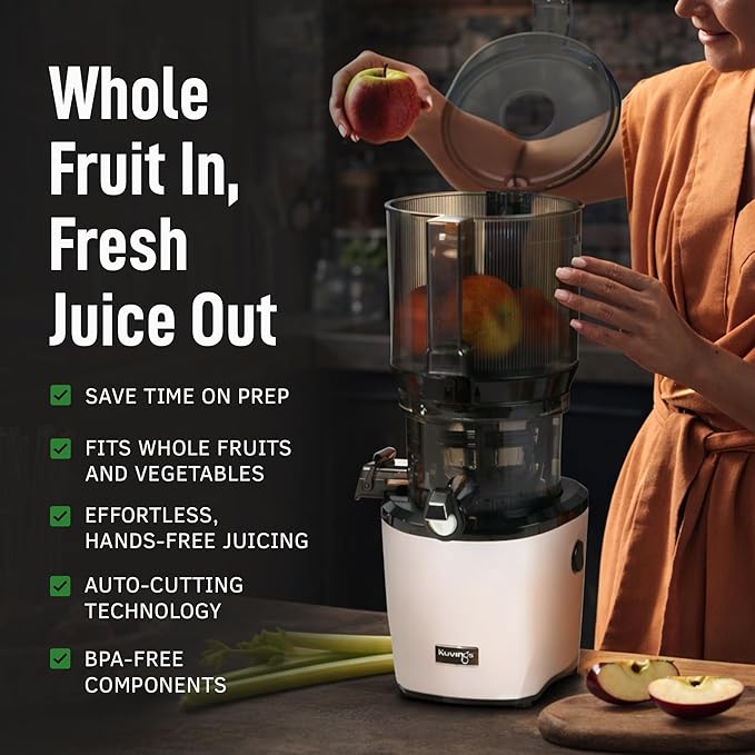 Kuvings AUTO10 Cold Press Juicer Machine – Self-Feeding for Hands-Free Use – Easy to Clean, Quiet 240W Motor, 100 oz Large Masticating Juicer – Designed for Silky Juice with Low Pulp – Matte Black
