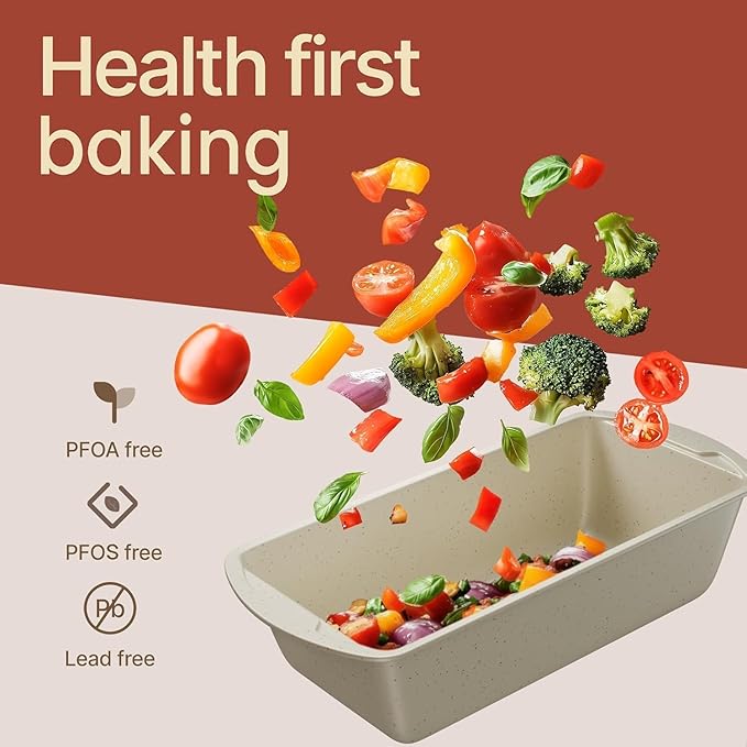 Nonstick Loaf Pan Set Pack of 2, 10.2" & 11" Large Baking Bread Pan, Oven Safe Up to 450°F, PFOA, PFOS, PTFE Free, Space Saving Stackable Design, Stain Resistant, Dishwasher Friendly, White Marble