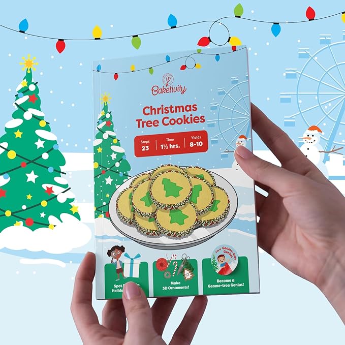 Baketivity Christmas Tree Cookies - DIY Baking Kit for Kids - Fun Little Junior Chef Essential Kitchen Lessons, Includes Pre-Measured Ingredients