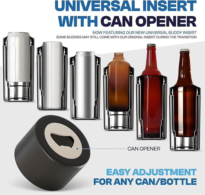 Frost Buddy Universal Can Cooler - Fits all - Stainless Steel Can Cooler for 12 oz & 16 oz Regular or Slim Cans & Bottles - Stainless Steel (Carbon Fiber)