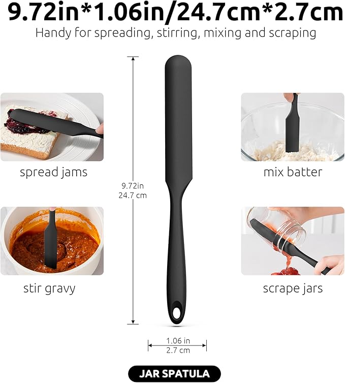U-Taste 600ºF Heat-Resistant 10in Long Skinny Silicone Jar Spatula, and 20inx28in Large Silicone Pastry Mat Food-Grade Non-Stick Dough Rolling Mat (Black+Transparent)