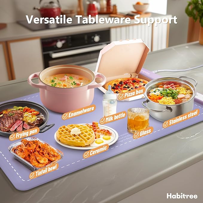 3-Pack Silicone Food Warming Mat & Food Warmers for Parties Buffet - Rapid Heating 6-Level Temp Control, Rollable Portable Easy Clean - Value Set for Gatherings & Home Daily Use（Purple）