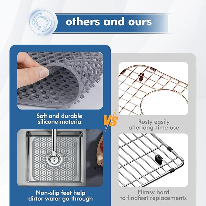 Bestjing 2 Pack Silicone Sink Protectors for Kitchen Sink with Center Drain, 13.58''x 11.6'' Non-Slip Heat Resistant Mat Grid for Bottom of Stainless Steel Porcelain (Center Hole)