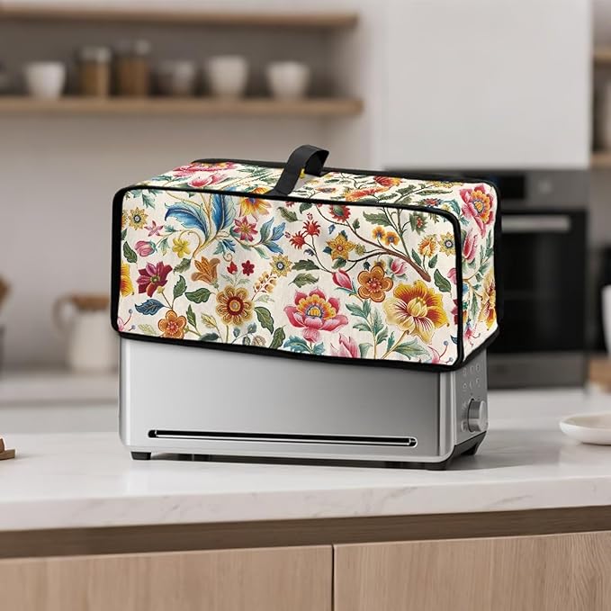 Toaster Cover 2 Slice Colorful Floral Slim 2 Slice Toaster Cover Easy to Fold and Carry, Heat-Resistant Dustproof Kitchen Appliance Protector, Machine Washable