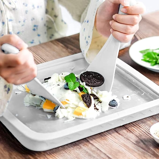 Instant Ice Cream Maker,Rolled Ice Cream Maker, Soft Serve Ice Cream maker,Perfect for Frozen Yogurt, and More! Food grade stainless steel ice cream roll machine for home us (white)