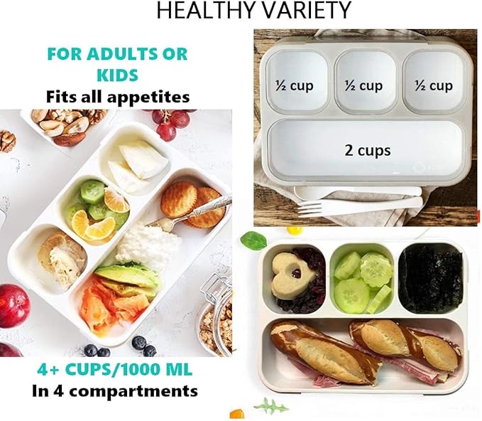 kinsho Lunch Boxes for Boys Teens Adults - Bento Box Set with Insulated Bag and Ice Pack, 4 Compartment Leak Proof Food Container, BPA-Free, Microwave Safe, Ideal for School & Work, Grey