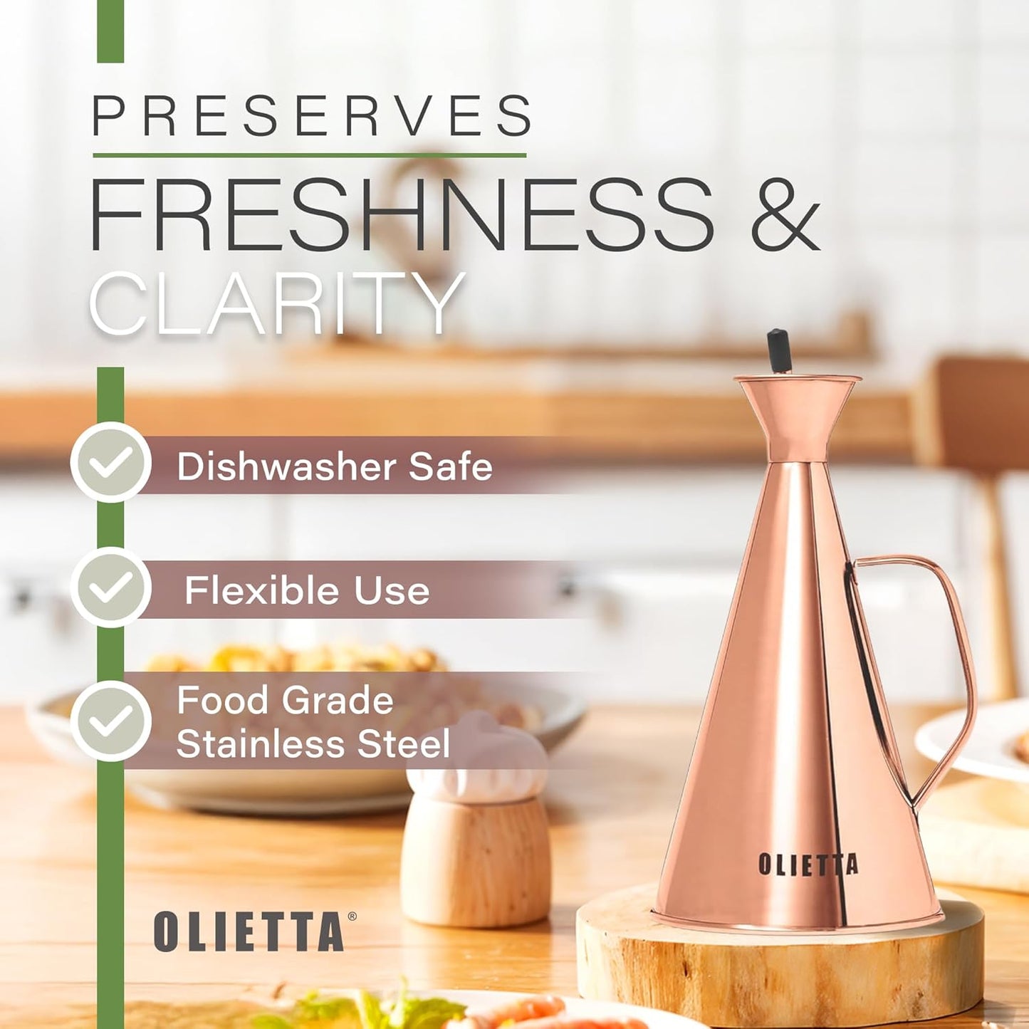 Olive Oil Dispenser Bottle Copper Stainless Steel Non Drip Leak Proof No Mess Vinegar Pourer & Kitchen Drizzler 8.5 oz 250ML 0.25 Litre Great for Pouring & Drizzling Easy to Clean & Leakproof