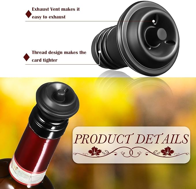 Honoson 6 Pieces Wine Stopper Resealable Pump Vacuum Silicone Saver Practical for Kitchen Supplies Bottle Tools (Black)