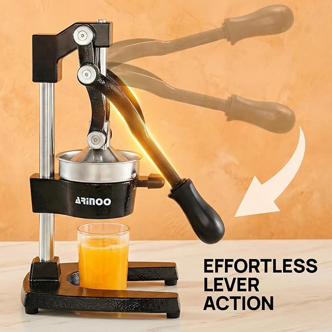 Kitchen Cast Iron Citrus Juicer,Manual Hand Press Orange Juicer,Heavy Duty Countertop Squeezer for Lemon,Orange, Easy to Use & Clean（Black)
