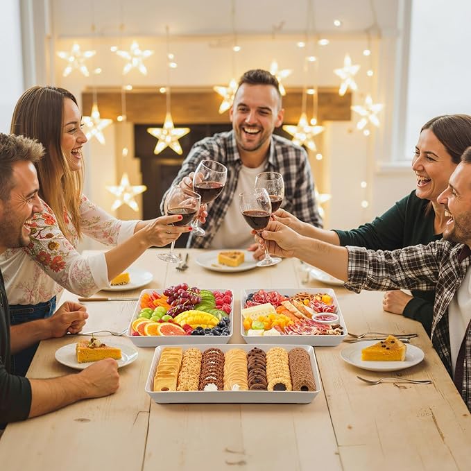Lifewit Serving Tray for Party Supplies, Reusable Serving Platter for Catering, Snack, Fruit, Charcuterie, Appetizer, Plastic Food Trays, Hosting Essentials, BPA Free, White, 6 Pcs