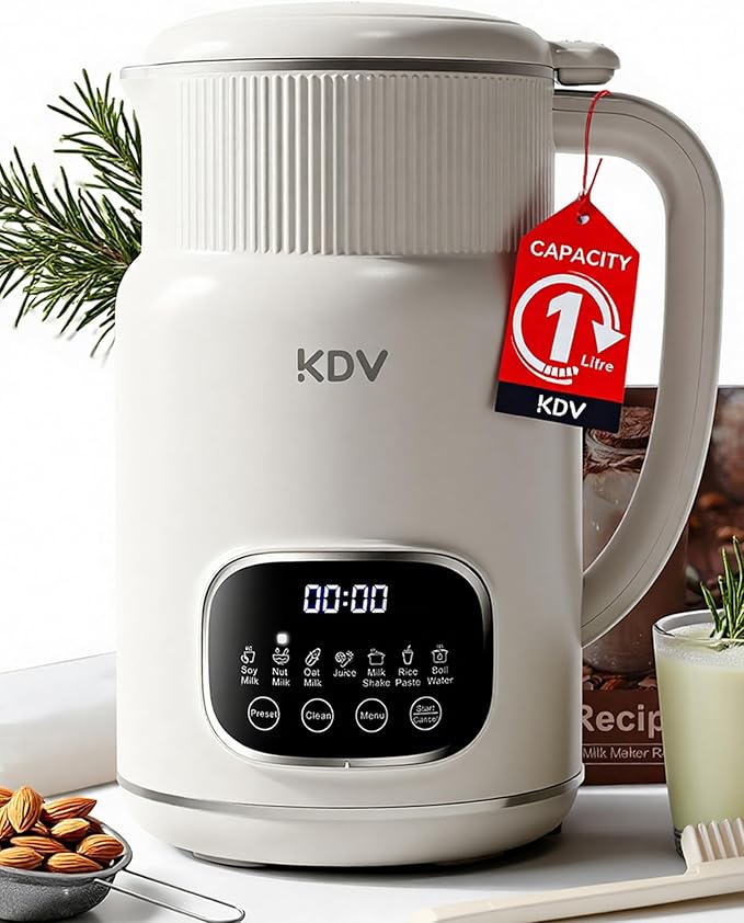 KDV 8-in-1 Nut Milk Maker, 32oz Automatic Plant Milk Machine with Delay Start, Soy Almond Oat Milk Stainless Steel Blender
