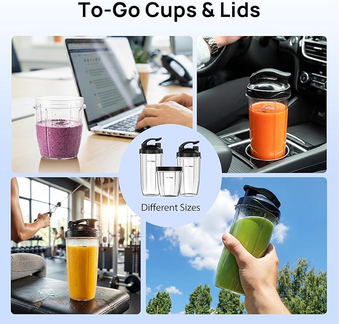 Consciot CB10 11Pcs Personal and Countertop Blender Combo, Make Shakes and Smoothies, Frozen Drinks, Baby Food, Spreads & More, 3 Portable BPA Free To-Go Cups, 2 Spout-Lids & 1 Flat-Lid, 900 Peak Watt