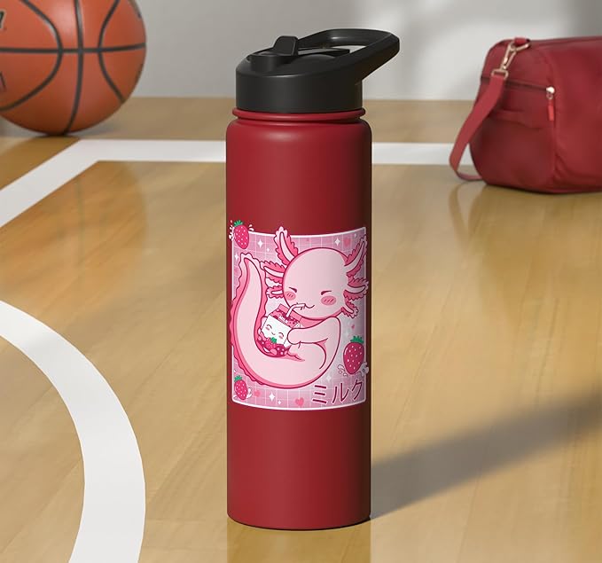 Kawaii Axolotl Strawberry Milk Shake Carton Japanese Anime Stainless Steel Insulated Water Bottle