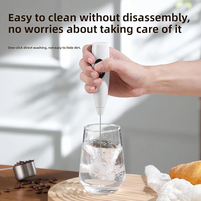 Rechargeable Milk Frother Handheld, 3-Speed Coffee Frother Handheld with Battery and Speed Indicator, Electric Whisk Frother Wand for Coffee, Latte, Cappuccino, Frappe Drink, Hot Chocolate