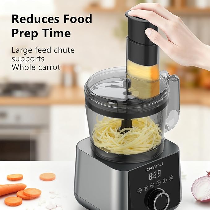 Smart Food Processor and Vegetable Chopper, 12 Cup Bowl, 6 Functions for Chopping, Slicing, French Fries, Purees & Dough, Food Chute & Pusher, Silver