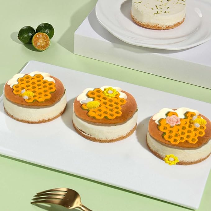 2PCS 15 Cavity Honeycomb Mold & Bee Silicone Tuile Molds,Honey comb Baking Mold,3D Beehive Candy Silicone Honey Fondant Molds,Chocolate silicone baking set Sugar Bees for Cake Decorating