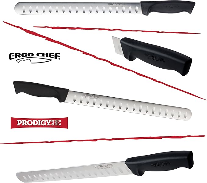Ergo Chef Prodigy Series 12-Inch Razor-Sharp Meat Slicing Knife – High-Carbon Stainless Steel Blade, Non-Slip Ergonomic Handle for Brisket, Turkey, Ham, and Prime Rib Cutting