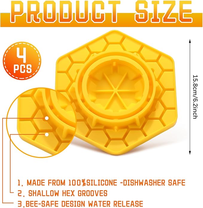 Leinuosen 4 Pcs Bee Feeder for Mason Jar Bee Watering Station for Garden, Sugar Water Feeder Yellow Silicone Hive Drinker for Beekeeping Outside