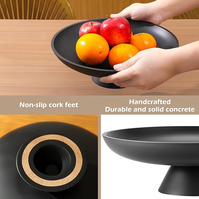 Large Decorative Bowl for Home Decor, Large Fruit Bowl for Kitchen Counter, Key Bowl for Entryway Table (Black, Pedestal)