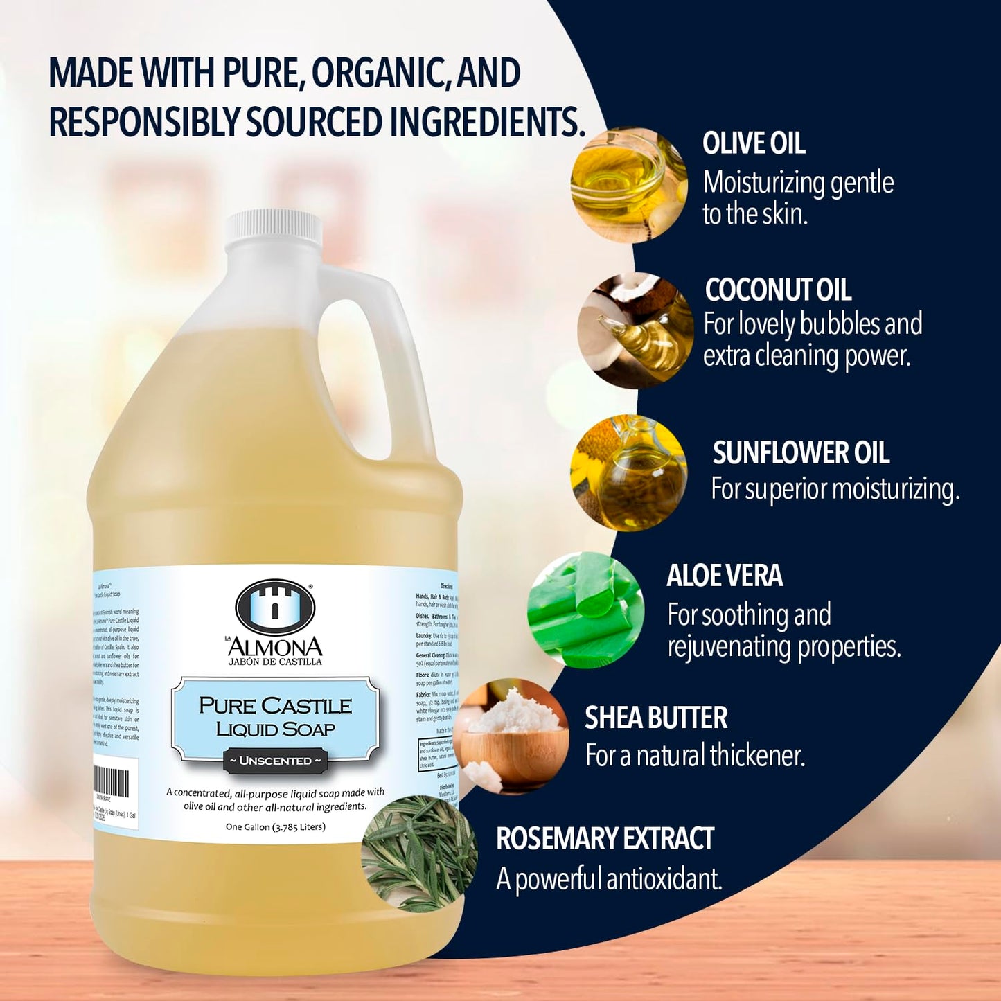 Pure Castile Liquid Soap, LEMON, 1 Gallon - Multipurpose: Hands, Face, Body, Laundry, Dishes & More - For Sensitive Skin, All-Natural Ingredients, Scented with Essential Oils