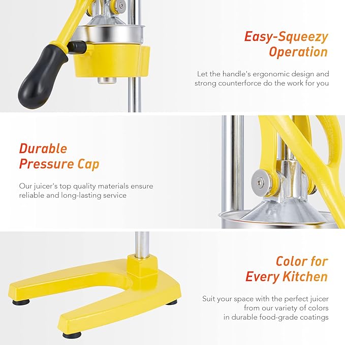 CO-Z Manual Citrus Juicer - Professional Orange, Lemon, Lime & Pom Juice Extractor, Easy to Clean, Yellow
