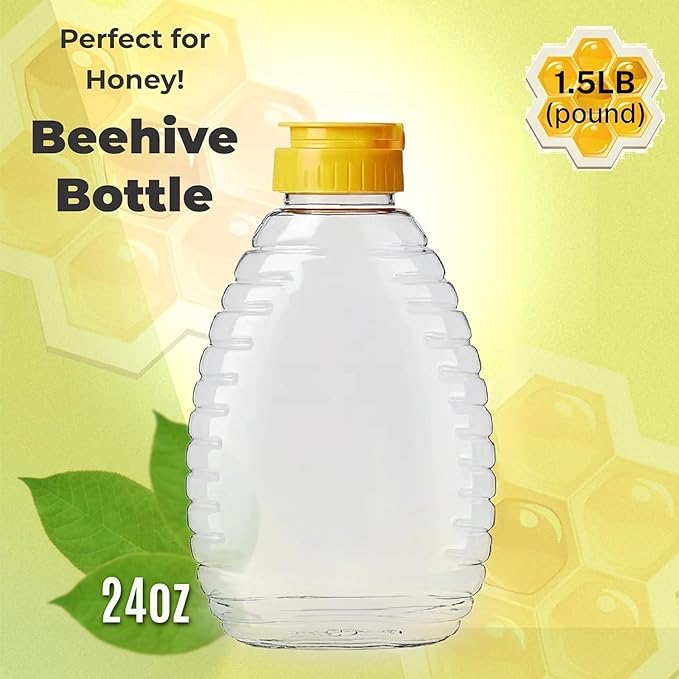 Skywin TidyFriend Honey Bottles 24 oz – 10 Pack Empty Honey Squeeze Bottle with Flip Lid & Seal, Clear Plastic Beehive Design, PET Containers
