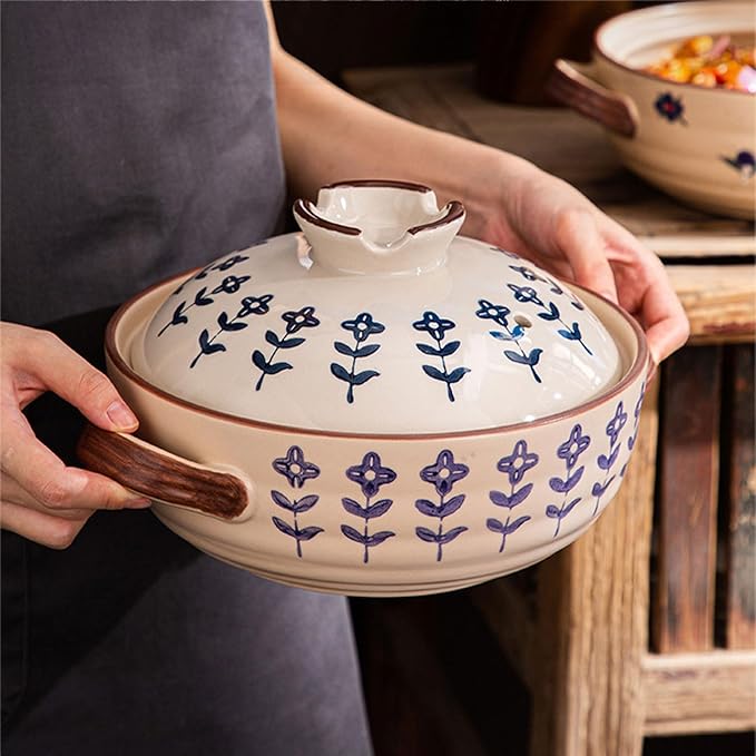 Ceramic Casserole, Japanese Clay Pot Donabe Stone Rice Pot With Lid, Earthen Pot Stockpot Ceramic Casserole Cooker Healthy Cookware Stove Pot Soup Hot Pot(Color:F)
