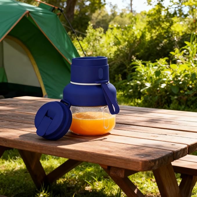 Blue Portable Blender, 850Ml Electric Juicer, 12-Vane Smoothie Maker, Double Cap Lid, Straw, Usb-C Rechargeable, 1500Mah