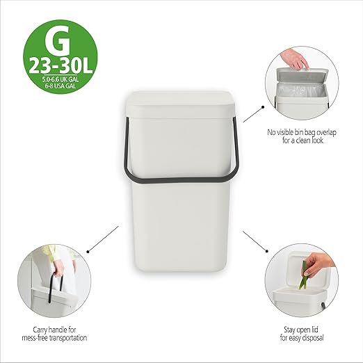 Brabantia Sort & Go Kitchen Recycling Bin | M / 6.6 Gal / 25L | Dark Gray | Removable Stay-Open Lid, Carry Handle | Trash Can for Bottles, Cans, Paper, Glass | Wall-Mounting Bracket Sold Separately