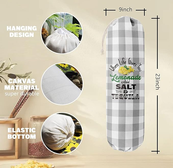 Grocery Bags Holder Organizer for Shopping Bags，Wall Mount Plastic Bags Storage Container Dispensers，Lemons Add Sal, Gift for Women Mother Grandmother Friend