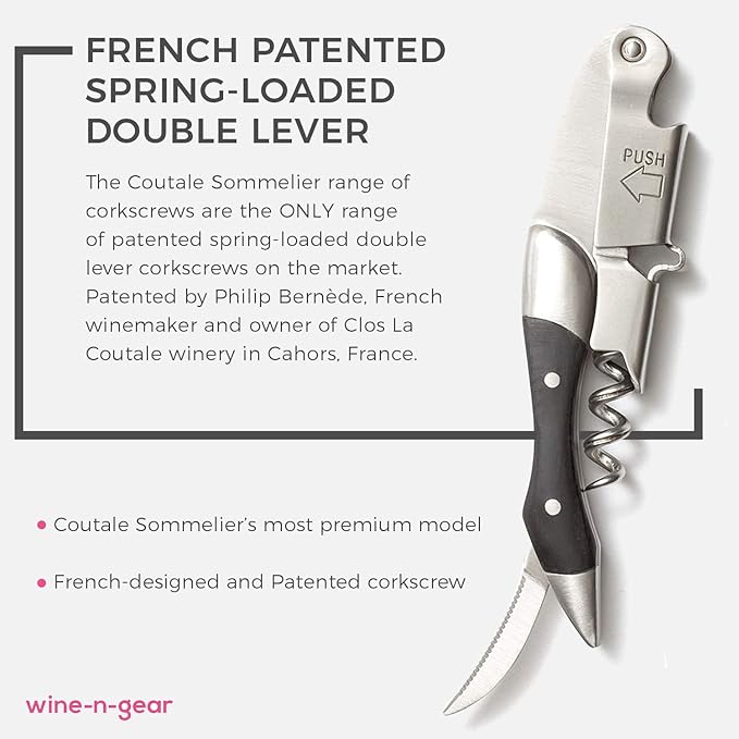 Prestige Waiters Corkscrew By Coutale Sommelier - Blackwood - Handmade and Sustainable Pinewood Crate - French Patented Spring-Loaded Double Lever Wine Bottle Opener for Bartenders and Gifts
