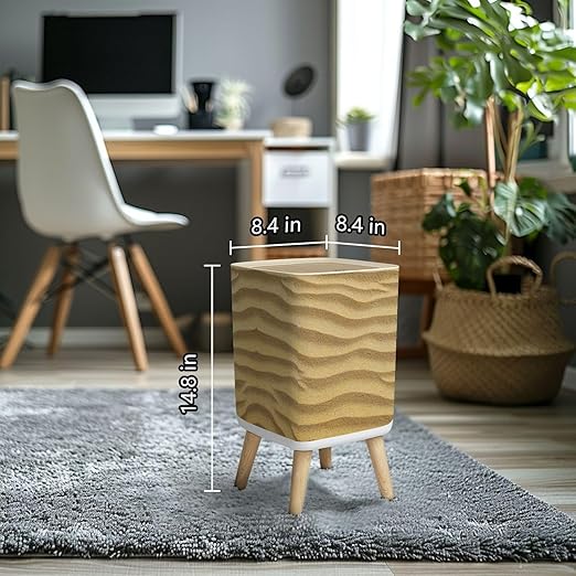 Small Trash Can with Lid Waves Sand Wastebasket with Press Cover Dog Proof Garbage Can Waste Bin for Kitchen Bathroom Nursery 2.6 Gallon