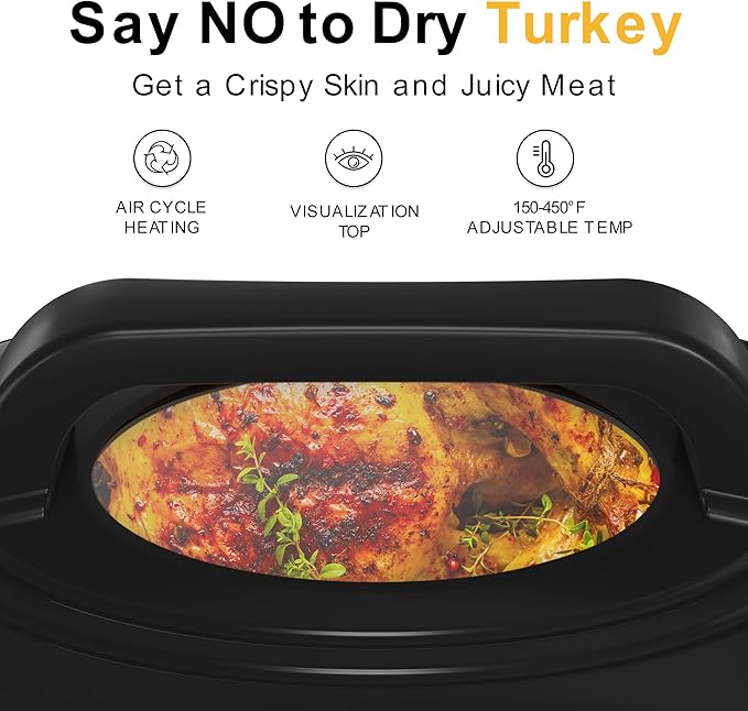 24QT Electric Roaster Oven, Electric Turkey Roaster with Viewing & Self-basting Lid, Stainless Steel Turkey Roaster Oven, White