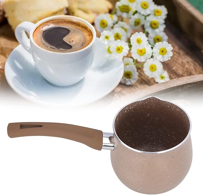 Single Handle Coffee, Pot Mini Milk Pan Aluminum turkish coffee pot Warmer Boiling Alloy Non Stick Anti Scalding for CookingBrown (Brown)