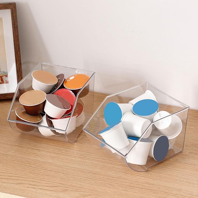 3 Pack Coffee Pod Basket for Kitchen Counter, Plastic Storage Organizer Box for Office Desk, Large Tea Bags Holder ( Cream / Clear )