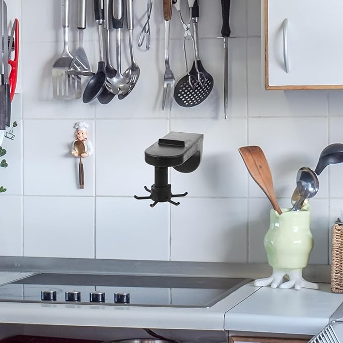 2pcs Rotatable Wall Mounted Kitchen Utensil Hooks, 6-Claw Plastic Hanging Holders for Kitchen Storage and Organization, Punch-Free Adhesive Hooks for Cooking Tools