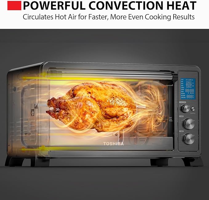 TOSHIBA 10-in-1 Convection Toaster Oven, 6-Slice Countertop Oven, 1500W with Toast, Bake, Broil, Rotisserie & Pizza Functions, LCD Knob Controls, 6 Accessories, Black Stainless Steel